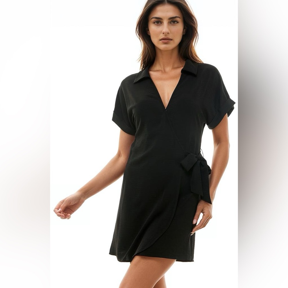 NEW Socialite Faux Wrap Mini Dress in Black
